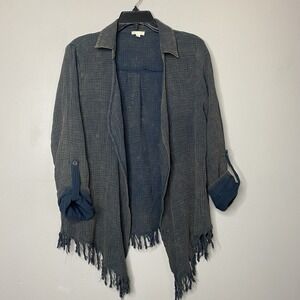 Hem & Thread‎ Vintage Style Washed Black Gauze Fringe Hem Open Drape Cardigan S